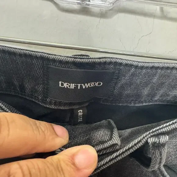 Driftwood Colette Jeans 26 Black Embroidered Side Stripe Boho Frayed Hem Denim‎ - Picture 7 of 15